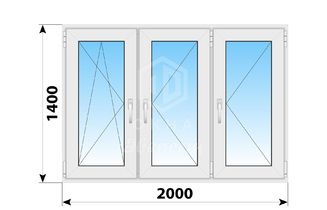Трехстворчатое пластиковое окно 2000x1400 ПO-П-П