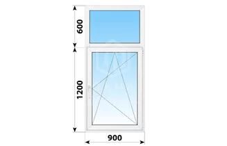 Одностворчатое пластиковое окно с глухой фрамугой 900x1800 ПО